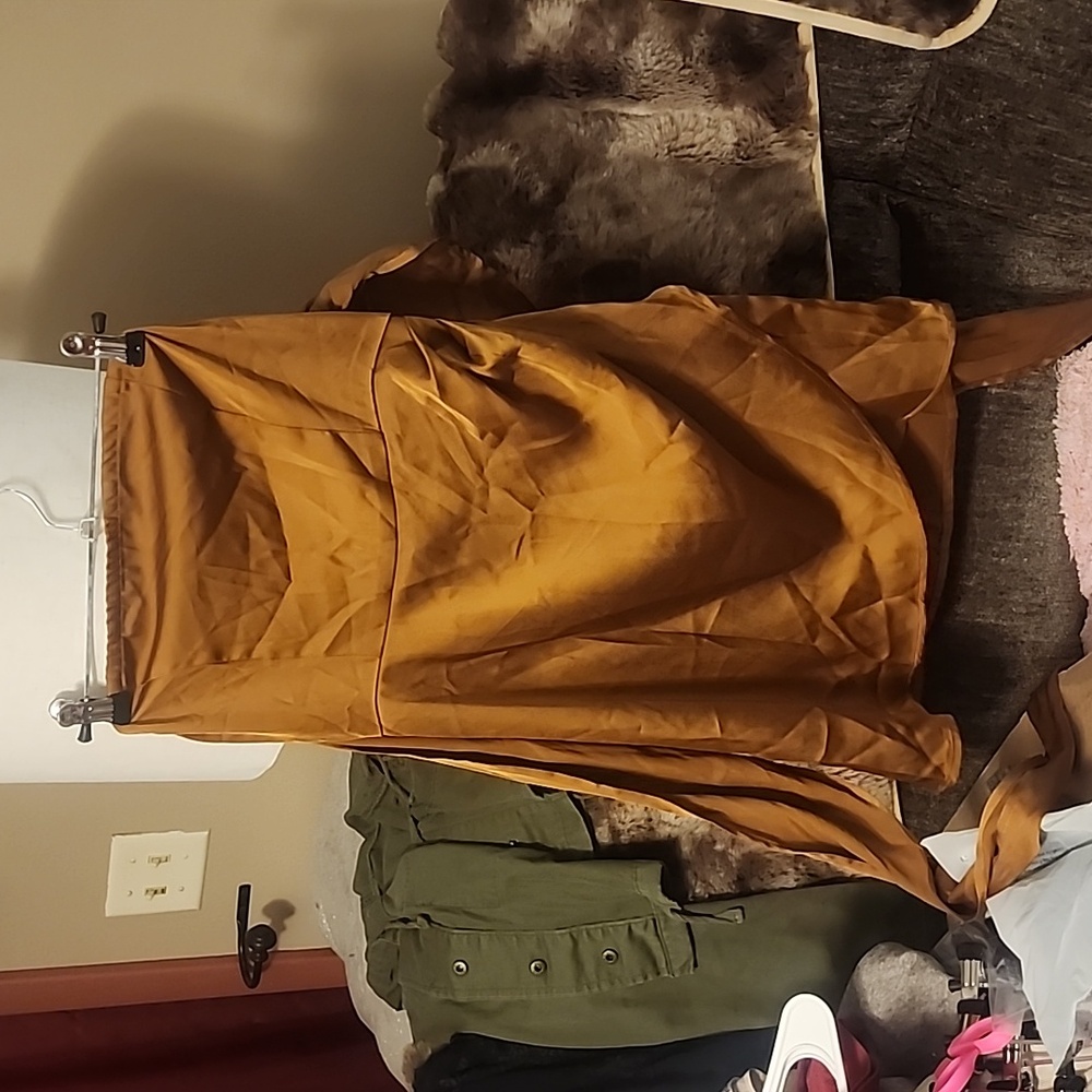 Goldish brown strapless dress